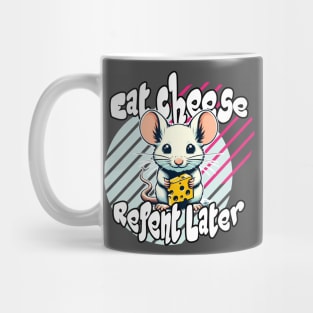 Eat Cheese, Repent Later: Whimsical Mouse in Yellow and Blue Mug